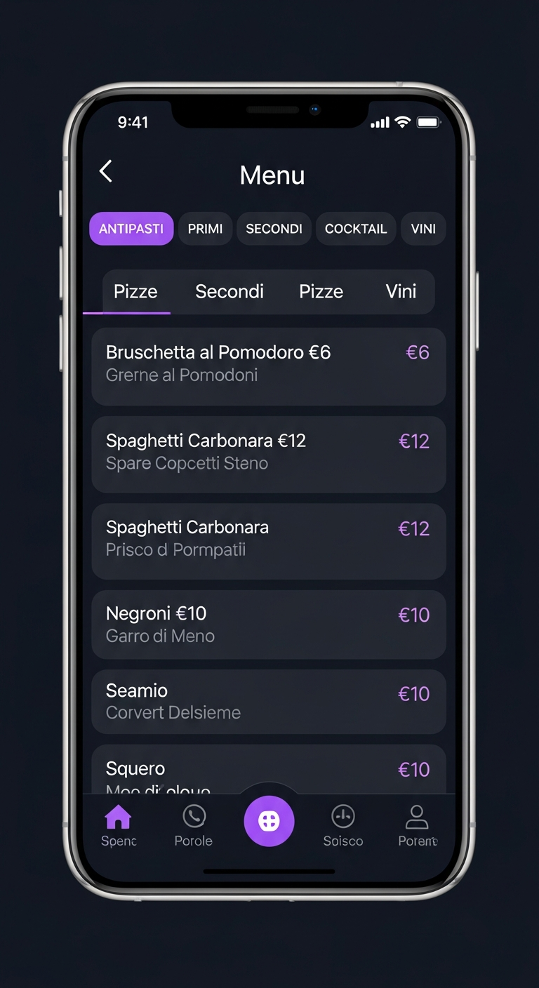 Menu del locale per categoria